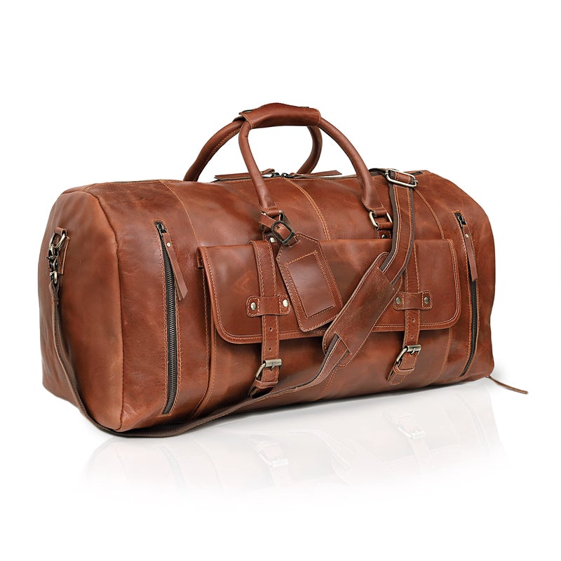 cuero 24 Inch Leather Duffle Bags for Men Large Full-Grain Buffalo Leather Overnight Gym Bag, Luggage Weekend Travel Bag for Men & Women, Carry On Airplane Cabin Bag with Shoe Compartment - Image 5